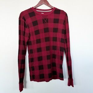 Old Navy Mens Red Buffalo Plaid Thermal Waffle Knit Soft Washed Long Sleeve MED